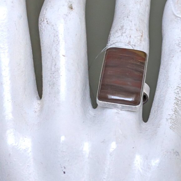 NWT Russian Russia Sterling Silver 925 Brown Petrified Wood Earrings & Ring Set - Picture 11 of 16
